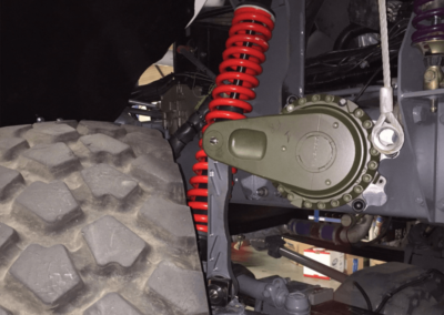 Close-up of dampers in a heavy duty vehicle suspension system