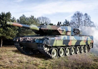 Leopard MBT equipped with high performance mobility solutions in a field